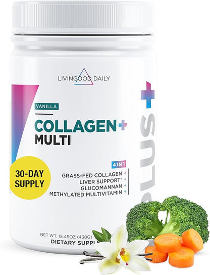 Livingood Daily Collagen Powder for Women & Men (Vanilla) - Grass-Fed Hydrolyzed Collagen Peptides, Protein & Multivitamins for Healthy Hair, Skin & Nails - Keto & Paleo, Gluten Free - 30 Servings