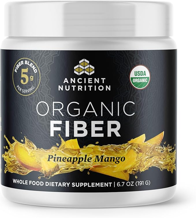 Ancient Nutrition Organic Fiber Powder, Pineapple Mango, Soluble Fiber from Acacia & Konjac Root, Supports Digestive Health, Reduces Bloating, 6.4 oz
