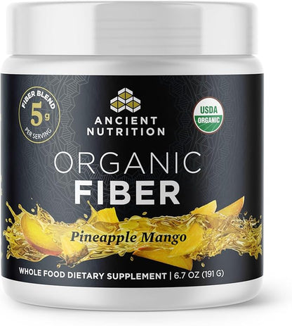 Ancient Nutrition Organic Fiber Powder, Pineapple Mango, Soluble Fiber from Acacia & Konjac Root, Supports Digestive Health, Reduces Bloating, 6.4 oz