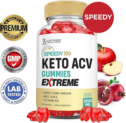 (3 Pack) Speedy Keto ACV Gummies Extreme 2000MG Speedy Keto Gummies Advanced Formula Apple Cider Vinegar with Pomegranate Beet Juice Powder B12 Vegan Non GMO 180 Gummys