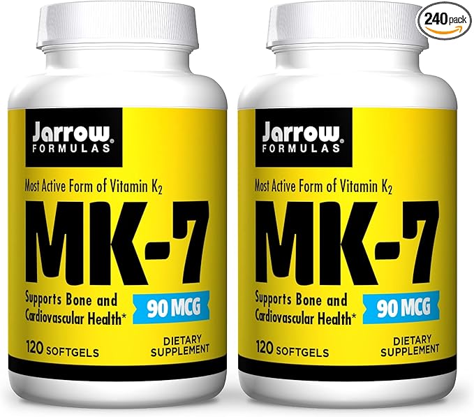 Jarrow Formulas MK-7 90 mcg - 120 Softgels, Pack of 2 - Superior Vitamin K Product for Building Strong Bones - Supports Heart & Cardiovascular Health - 240 Total Servings