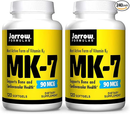 Jarrow Formulas MK-7 90 mcg - 120 Softgels, Pack of 2 - Superior Vitamin K Product for Building Strong Bones - Supports Heart & Cardiovascular Health - 240 Total Servings
