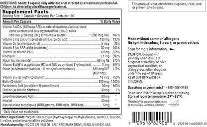 Klaire Labs Multi-Vitamin Complex - Once-Daily Mineral-Free Multivitamin with Metafolin Folate, Vitamin B6 & B12 (60 Capsules)