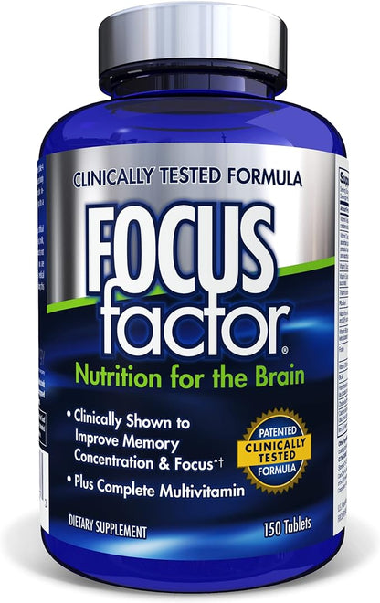 Focus Factor Nutrition for The Brain Improved Memory & Concentration Brain Supplement, 150 Count, 1 Pack (10407)