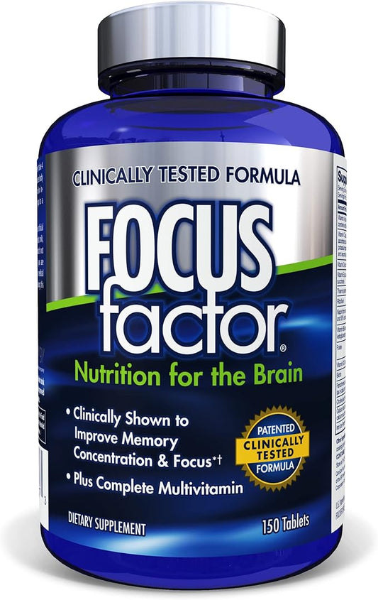 Focus Factor Nutrition for The Brain Improved Memory & Concentration Brain Supplement, 150 Count, 1 Pack (10407)