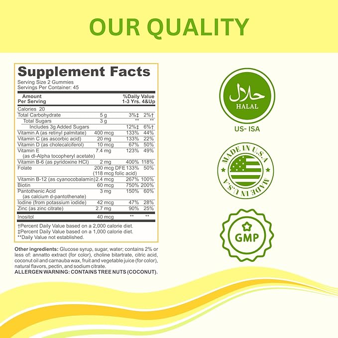 Greenfield Nutritions Kids Gelatin Free Halal Multivitamin Gummies - All Essential Halal Vitamins A, Bs, C, D, Iodine, Zinc for Immunity, Non-GMO, Children's Halal Vitamin Gummies (90 Count)