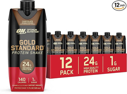Optimum Nutrition Gold Standard Protein Shake, 24g Protein, Ready to Drink Protein Shake, Gluten Free, Vitamin C for Immune Support, Chocolate, 11 Fl Oz, 12 Count (Pack of 1) (Packaging May Vary)