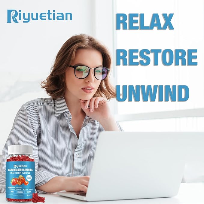 Ashwagandha Gummies for Women & Men - Stress Relief, Immune Support & Increased Energy - Ashwagandha Supplements for Men & Women - Natural Strawberry Flavor (60 Count)