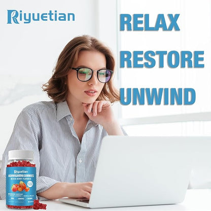 Ashwagandha Gummies for Women & Men - Stress Relief, Immune Support & Increased Energy - Ashwagandha Supplements for Men & Women - Natural Strawberry Flavor (60 Count)