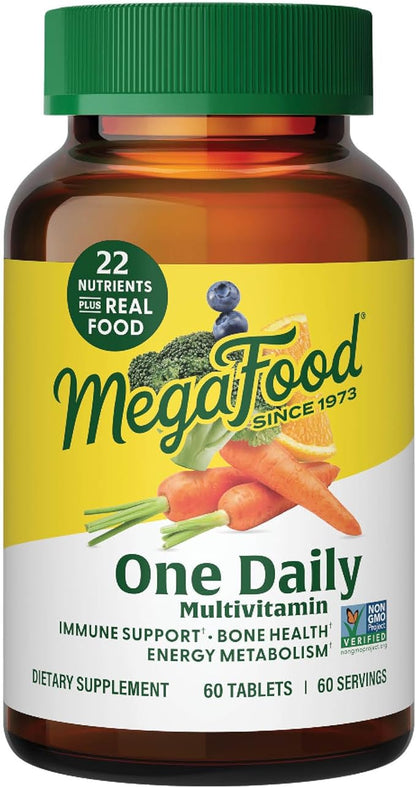 MegaFood One Daily Multivitamin - Multivitamin for Women and Men - with Real Food - Immune Support Supplement - Vitamin C & Vitamin B - Bone Health - Energy Metabolism - Vegetarian, Non-GMO - 60 Tabs