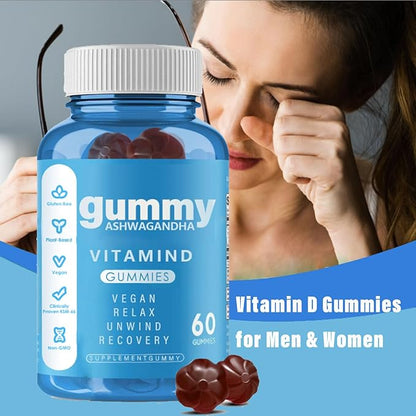 Ashwagandha Gummies-Ashwagandha Vitamin D Gummy Vitamins Supplements - Mixed Berry, KSM-66-60 Count