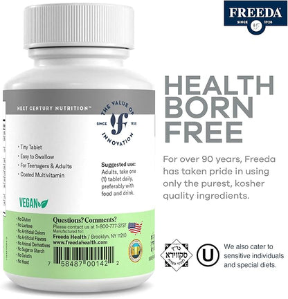 Freedavite Tiny Tablet - Moderate Multivitamin for Men and Women - Pure Vitamin A, C, D, E, B1, B2, B6, B12, Biotin, Calcium, Zinc, Iron, Magnesium, Manganese, Copper, Selenium, Iodine - 250 Count