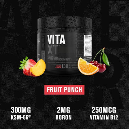 Jacked Factory Vita XT Performance Vitamin Powder - Daily Multivitamin Powder for Men with KSM-66 Ashwagandha, Prebiotic Fiber, Vitamin A, C, D, K, B6, B12, & More - Fruit Punch, 30Sv