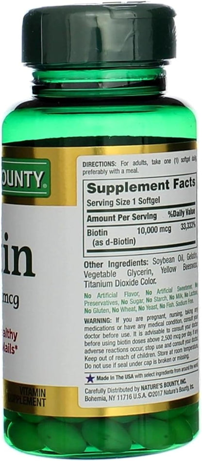 Nature's Bounty Biotin 10000 mcg Ultra Strength - 120 Softgels, Pack of 4