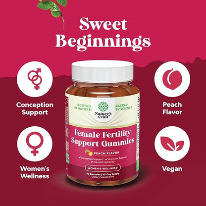 Fertility Gummies for Women Trying to Conceive - Yummy Gummy Fertility Supplement for Women with Myo-Inositol Folic Acid & Vitex Chasteberry - Vegan Non-GMO & Gluten Free - Juicy Peach (45 Servings)