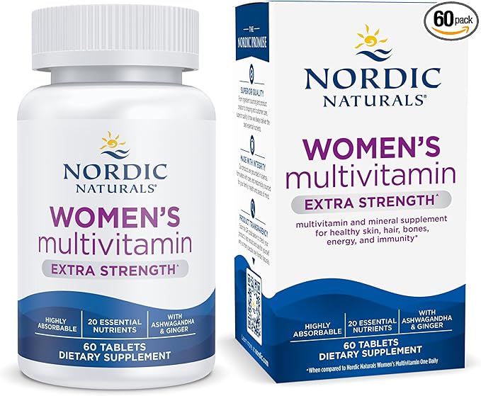 Nordic Naturals Women’s Multivitamin Extra Strength - Skin, Hair, Energy, & Bone Support - Immunity Supplement - 20 Essential Nutrients - 60 Tablets - 30 Servings