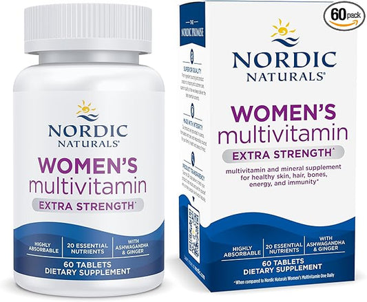 Nordic Naturals Women’s Multivitamin Extra Strength - Skin, Hair, Energy, & Bone Support - Immunity Supplement - 20 Essential Nutrients - 60 Tablets - 30 Servings