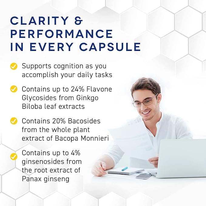 NATURAL STACKS Ginkgo Biloba Supplements w/Panax Ginseng and Bacopa Monnieri - Focus Supplement for Mental Performance, Brain Supplements for Adults, 60 Ginkgo Biloba Capsules