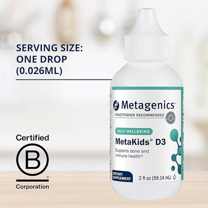 Metagenics MetaKids Vitamin D3 1000 IU Liquid Vitamin D Supplement to Help Support Bone and Immune Health - 2 fl oz, 2,275 Servings