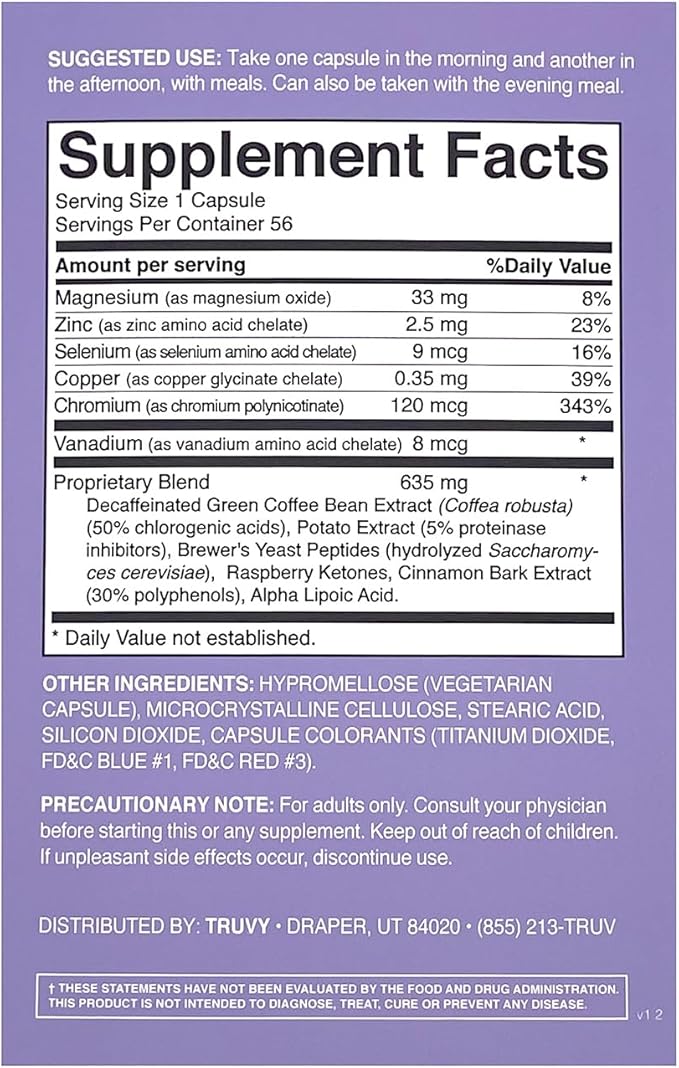Tru+ Dual Appetite Suppressant for Weight Loss - 30-Day Kit - Blood Chemistry - Food Dietary Supplements for Women & Men - 1 Box of Tru+™ (56 Capsules)