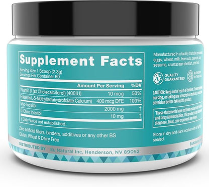 Eu Natural Regulate MAX Myo-Inositol & D-Chiro Inositol Supplement Powder for Women with Vitamin D & Folate PCOS Nutritional Support, Hormone Balance & Fertility Support, Unflavored 60 Servings