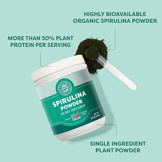 Vimergy Spirulina Powder – Concentrated Plant Protein Supports Immune Health & Cardiovascular Function – Vegan, Kosher, Gluten-Free – 250g