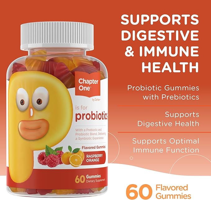 Zahler Chapter One Probiotic Gummies for Kids - Probiotics Gummies with Prebiotic Blend - Raspberry Orange Flavor - Kosher Vegetarian Non GMO Probiotics for Kids - Probiotic with Fiber (60 Count)