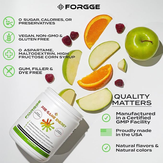 Forgge Focus Energy Drink Powder - Lion’s Mane, Alpha-GPC, L-Theanine and Nootropics for Focus - Vitamins + Electrolytes - Natural Caffeine, Sugar Free (Sour Burst)