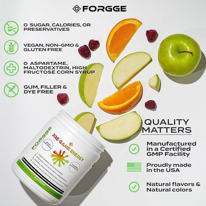 Forgge Focus Energy Drink Powder - Lion’s Mane, Alpha-GPC, L-Theanine and Nootropics for Focus - Vitamins + Electrolytes - Natural Caffeine, Sugar Free (Sour Burst)