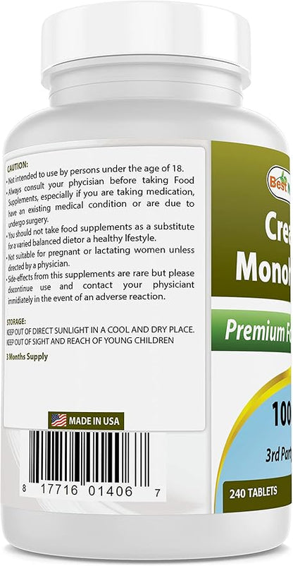 Best Naturals Creatine Monohydrate 1000 mg 240 Tablets