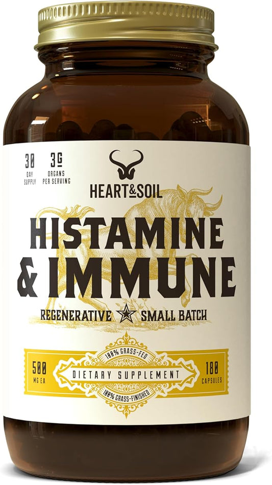 HEART & SOIL - Histamine & Immune Supplement - Immune Support Supplement - Enriched with Selenium, Vitamin A, Thymopoietin, Thymulin, DAO, Thymosin, LEAP-2 & Peptides - 180 Capsules