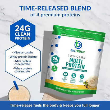 BioTrust Low Carb Protein Powder – Natural and Delicious Whey & Casein Blend from Grass-Fed Hormone Free Cows – Non GMO, Soy Free, Gluten Free, Hormone Free (Vanilla, 3-Pack)