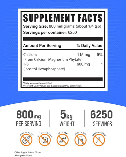 BulkSupplements.com IP6 Powder - Inositol Hexaphosphate, IP6 Supplement - Inositol Supplement for Immune Support, Gluten Free, 800mg per Serving, 5kg (11 lbs) (Pack of 5)