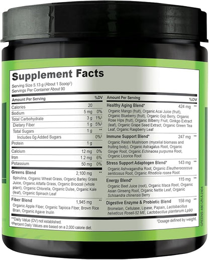 NATURELO Raw Greens Superfood Powder - Unsweetened - Boost Energy, Detox, Enhance Health - Organic Spirulina - Wheat Grass - Whole Food Nutrition from Fruits & Vegetables - 480 Grams
