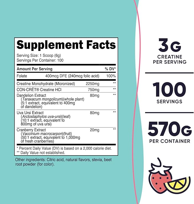 Nutricost Creatine Monohydrate Powder for Women, Micronized, Strawberry Lemonade, 100 Servings - Vegetarian, Non-GMO, Gluten Free