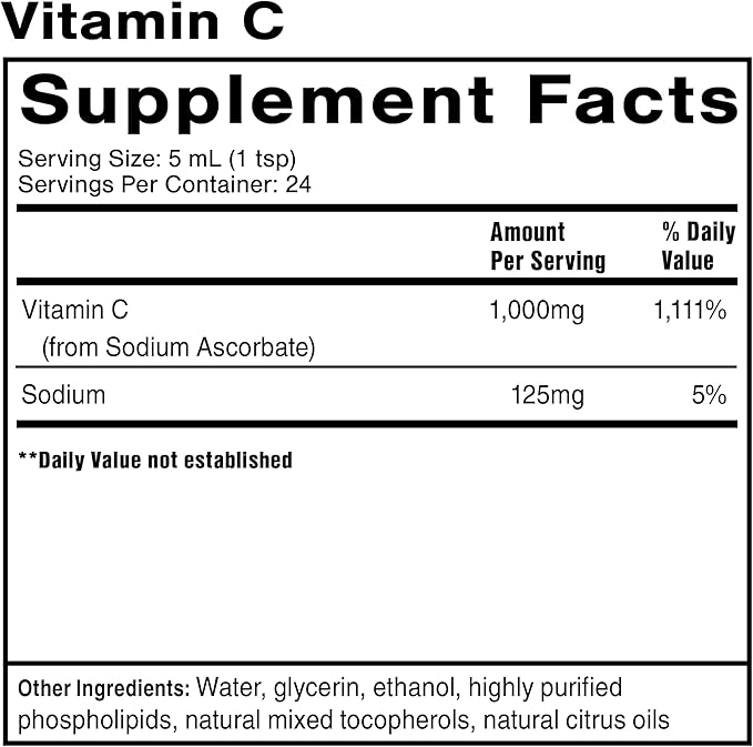 Quicksilver Scientific Liposomal Vitamin C - 1000mg Buffered Liquid Vitamin C Supplement - Immune + Antioxidant Support - Liposomes for Superior Absorption - Vegan + Non-GMO (4oz / 120ml)