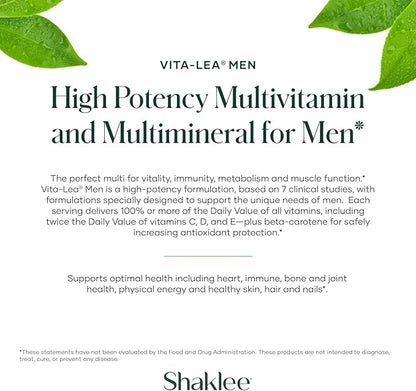 Shaklee - Vita-Lea® Men High Potency Multivitamin and Multimineral - Supports Heart, Immune, Bone, and Joint Health - Formulated for Men's Unique Needs - Includes Vitamin C, D, and E - 240 Tablets