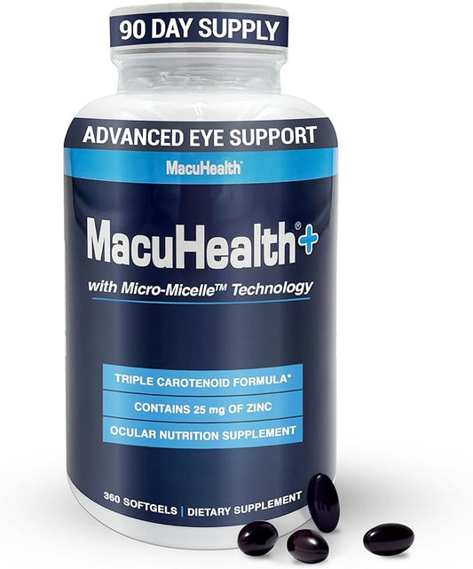 Macuhealth Plus+ Eye Vitamins Supplement for Adults - 90 Day Supply with Lutein, Zeaxanthin, and Meso-Zeaxanthin - Unflavored, Vitamin for Eyes