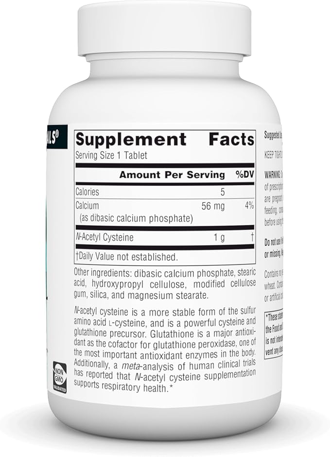 Source Naturals N-Acetyl Cysteine Antioxidant Support 1000 mg Dietary Supplement That Supports Respiratory Health* - 60 Tablets