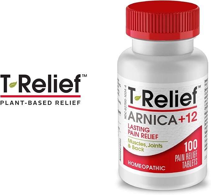 T-Relief Arnica +12 Natural Relieving Actives for Back Pain Joint Soreness Muscle Aches & Stiffness, Whole Body Fast Acting Relief for Women & Men - 100 Tablets (3 Pack)