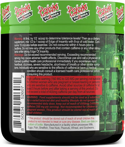 Psycho Pharma Strongest High Stim Preworkout Powder - Edge of Insanity - Most Intense Pre Workout Supplement for Pumps, Strength, Energy and Feel Good Focus. Rivals Famous PWOs of The Past