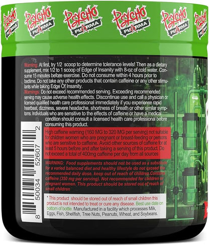 Psycho Pharma Strongest High Stim Preworkout Powder - Edge of Insanity - Most Intense Pre Workout Supplement for Pumps, Strength, Energy and Feel Good Focus. Rivals Famous PWOs of The Past