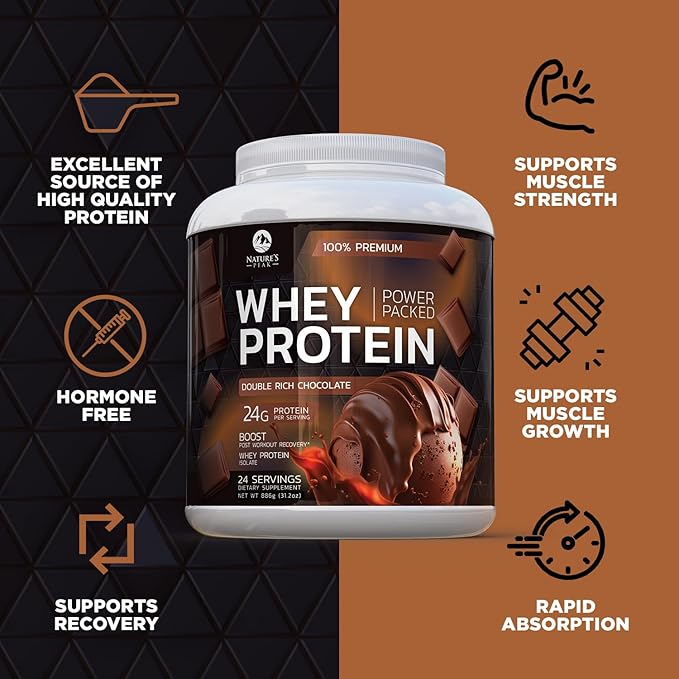 Premium 100% Whey Protein Powder 24g, Double Rich Chocolate, Advanced Isolate Protein for Muscle Gain, Recovery & Immune System Support, No Added Sugar, For Shakes & Chocolate Smoothies - 24 Servings