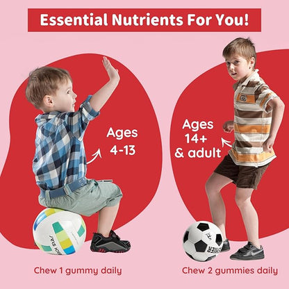 Iron Gummies for Kids, Women & Men, Iron Supplement with Multivitamin - Vitamin B Complex, C, B6, B12, Folate, Zinc for Anemia, Iron Deficiency, Blood Builder, Energy - Strawberry Flavor, Vegan 60ct