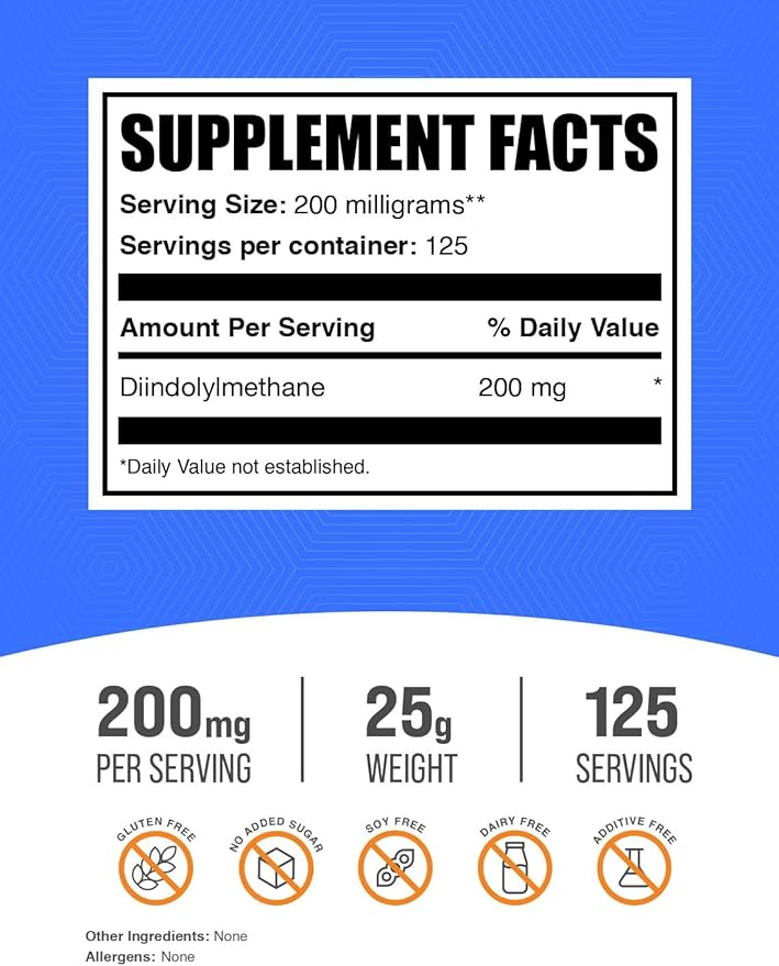 BulkSupplements.com DIM Powder - Diindolylmethane Powder, DIM Supplement for Men & Women - DIM 200mg, Gluten Free - 200mg per Serving, 25g (0.88 oz) (Pack of 1)
