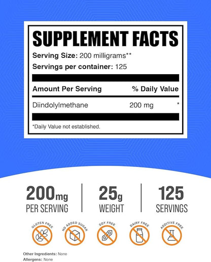 BulkSupplements.com DIM Powder - Diindolylmethane Powder, DIM Supplement for Men & Women - DIM 200mg, Gluten Free - 200mg per Serving, 25g (0.88 oz) (Pack of 1)