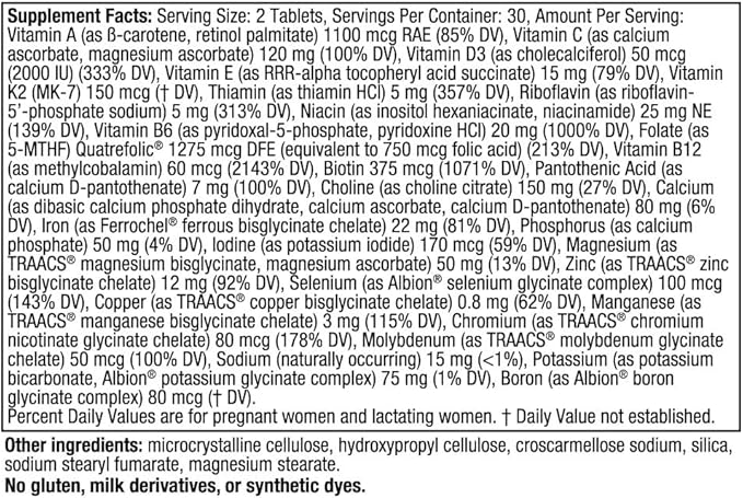 Nordic Naturals Prenatal Multivitamin for Women - Daily Vegetarian Prenatal Vitamins - 22 Essential Nutrients, Including B6, Folate, and Iron - 60 Tablets - 30 Servings