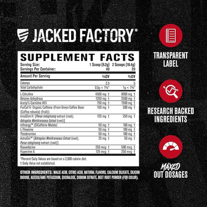 Jacked Factory Nitrosurge Shred Max Preworkout - High-Performance Thermogenic Pre Workout Powder for Men and Women with L Citrulline, Acetyl L Carnitine, Organic Caffeine - 40 Servings, Cherry Bomb