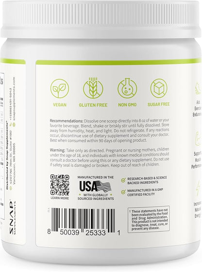 Snap Supplements Preworkout Beet Root Powder, Nitric Oxide Pre Workout with Organic Beets, 250g (30 Servings)