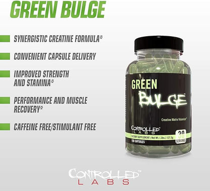 CONTROLLED LABS Green Bulge Supplement, 30 Serv Advanced Creatine Matrix Volumizer, Improve Strength, Stamina, Performance, & Muscle Recovery, Caffeine & Stimulant Free